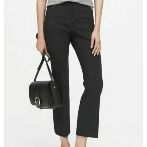 Banana Republic Black High Rise Crop Flare Button Fly Pants, 10 - Picture 1 of 6